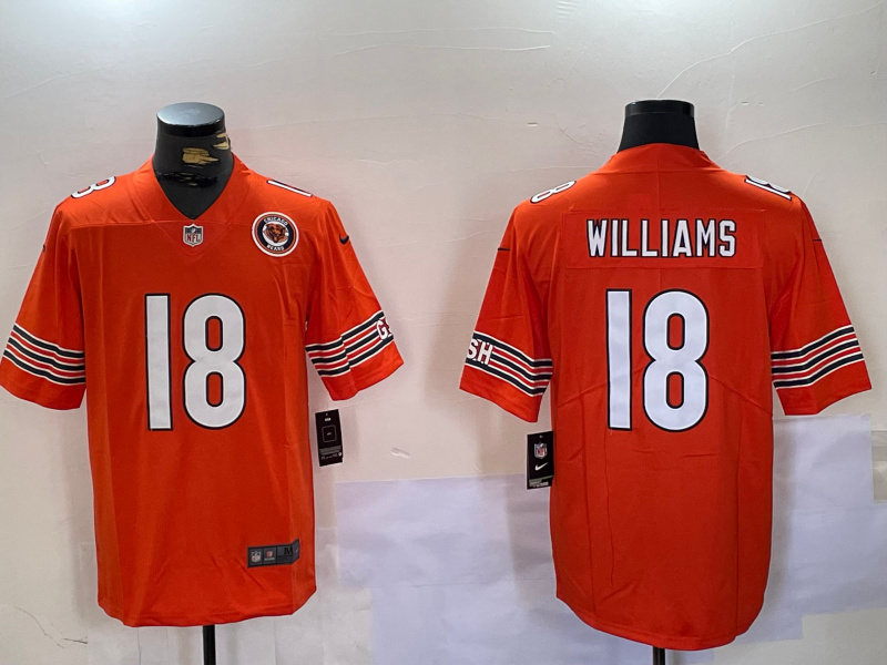 Men's Chicago Bears #18 Caleb Williams Team Patch Orange 2024 Draft F.U.S.E. Vapor Stitched Football Jersey