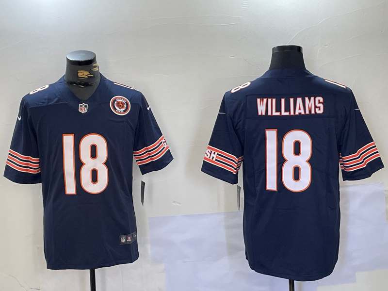 Men's Chicago Bears #18 Caleb Williams Navy Team Patch 2024 Draft F.U.S.E. Vapor Stitched Football Jersey