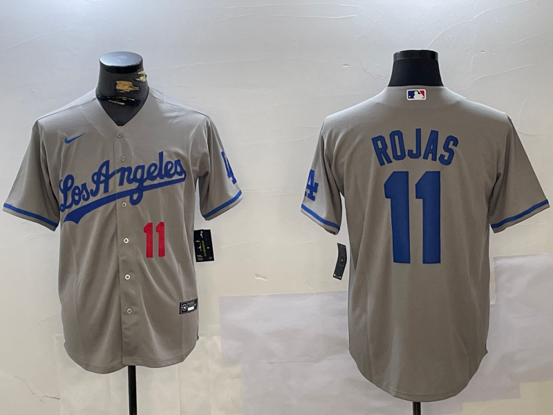 Men's Los Angeles Dodgers #11 Miguel Rojas Number Grey With los Cool Base Stitched Jersey