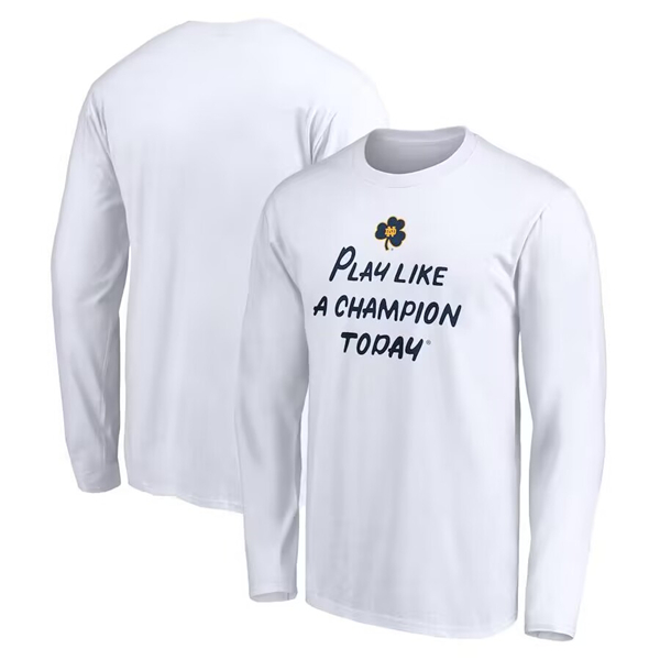 Men's Notre Dame Fighting Irish White Play Like A Champion Today Shamrock Long Sleeve T-Shirt