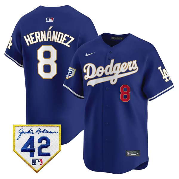 Men's Los Angeles Dodgers #8 Enrique Hernández Royal 2024 Jackie Robinson Patch Stitched Baseball Jersey