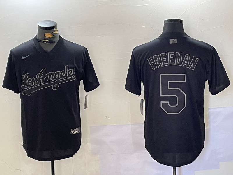 Men's Los Angeles Dodgers #5 Freddie Freeman Black Cool Base Stitched Baseball Jersey