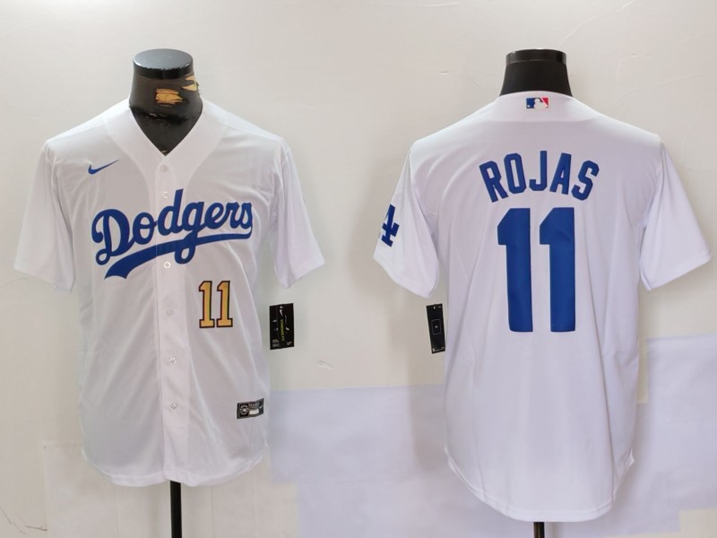 Men's Los Angeles Dodgers #11 Miguel Rojas White Cool Base Stitched Baseball Jersey