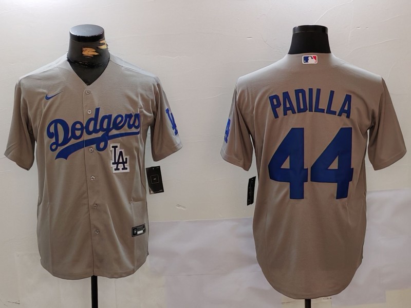 Men's Los Angeles Dodgers #44 Vicente Padilla Grey Cool Base Stitched Baseball Jersey