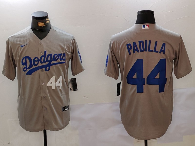 Men's Los Angeles Dodgers #44 Vicente Padilla Grey Cool Base Stitched Baseball Jersey