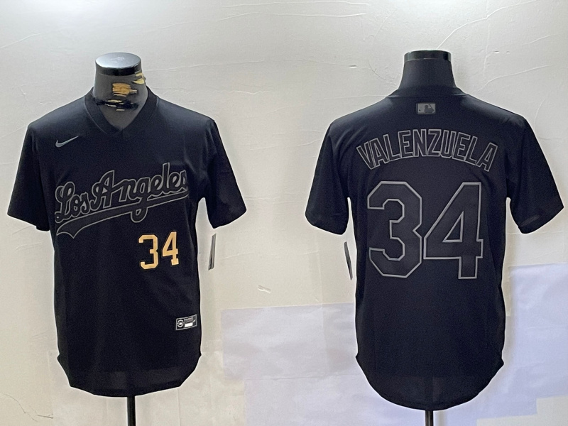 Men's Los Angeles Dodgers #34 Fernando Valenzuela Black Cool Base Stitched Baseball Jersey