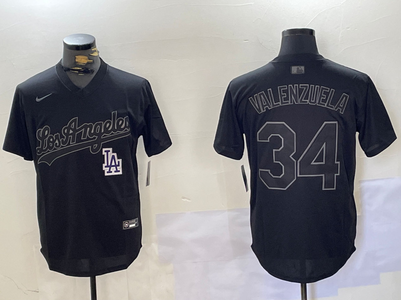 Men's Los Angeles Dodgers #34 Fernando Valenzuela Black Cool Base Stitched Baseball Jersey