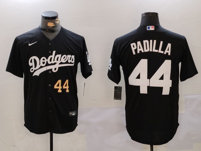 Men's Los Angeles Dodgers #44 Vicente Padilla Black Cool Base Stitched Baseball Jersey