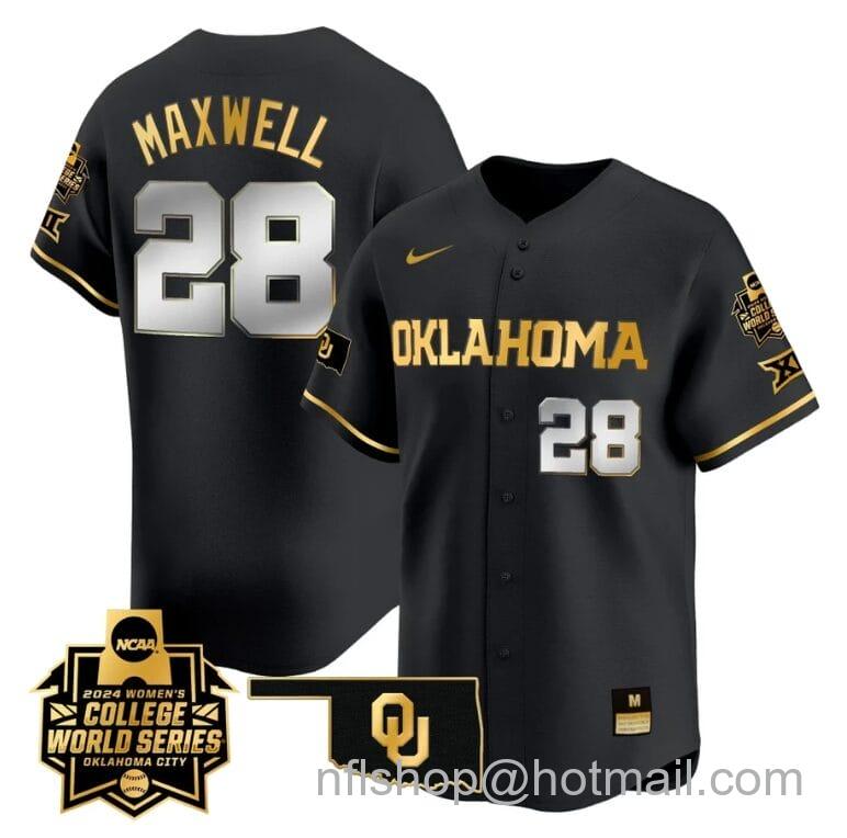 Men's Nike Kelly Maxwell Jersey #28 Oklahoma Sooners 2024 College World Series Patch Vapor Premier Limited NCAA Baseball Stitched White