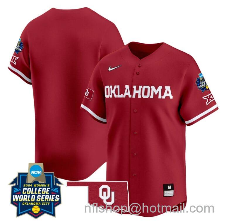 Men's Nike Oklahoma Sooners Team Jersey 2024 College World Series Patch Vapor Premier Limited NCAA Baseball Stitched Crimson