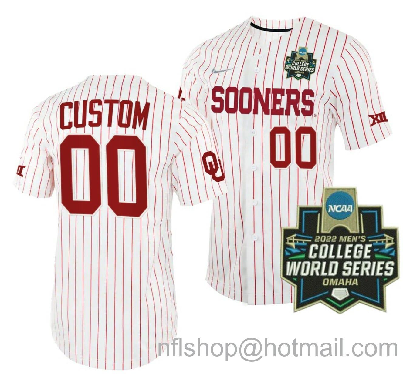 Men's Nike Custom Oklahoma Sooners Baseball Jersey Name and Number NCAA White 2022 College World Series