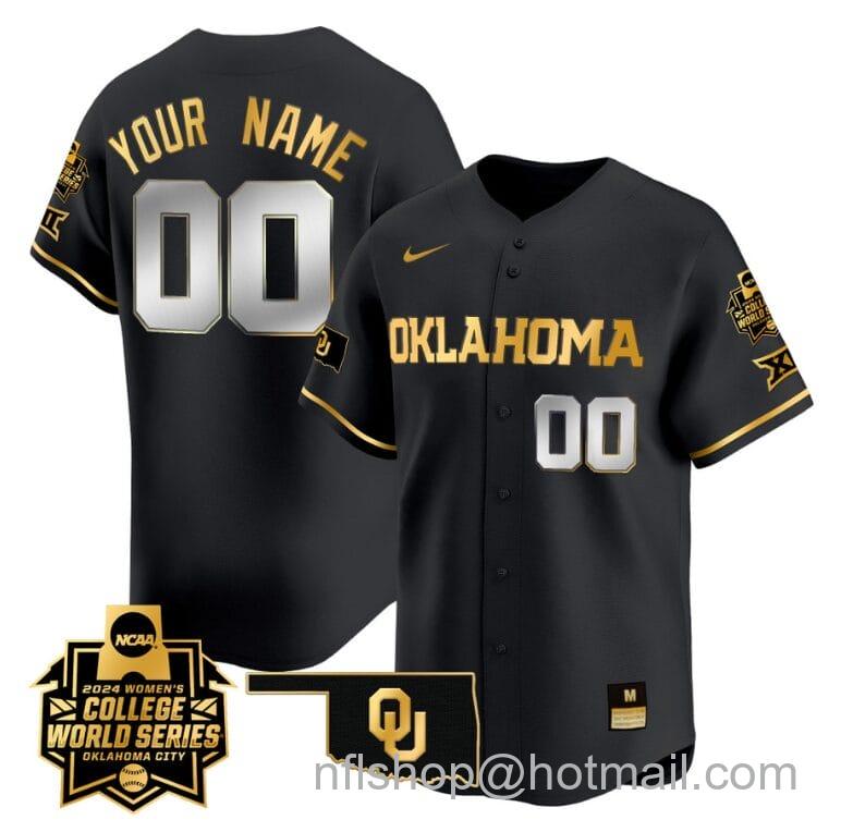 Men's Nike Custom Oklahoma Sooners Jersey 2024 College World Series Vapor Premier Limited NCAA Baseball Stitched Black Gold