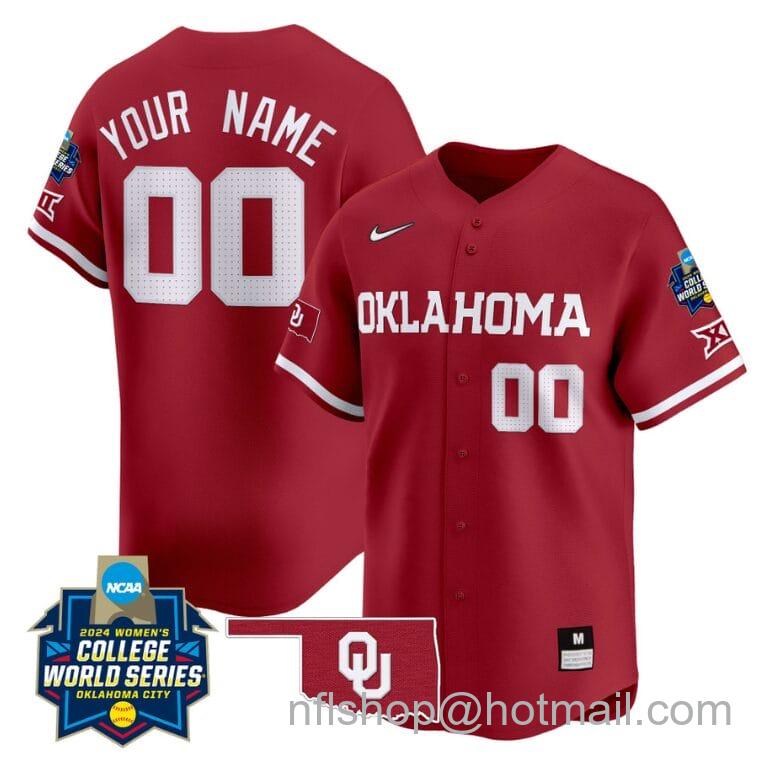 Men's Nike Custom Oklahoma Sooners Jersey 2024 College World Series Vapor Premier Limited NCAA Baseball Stitched Crimson