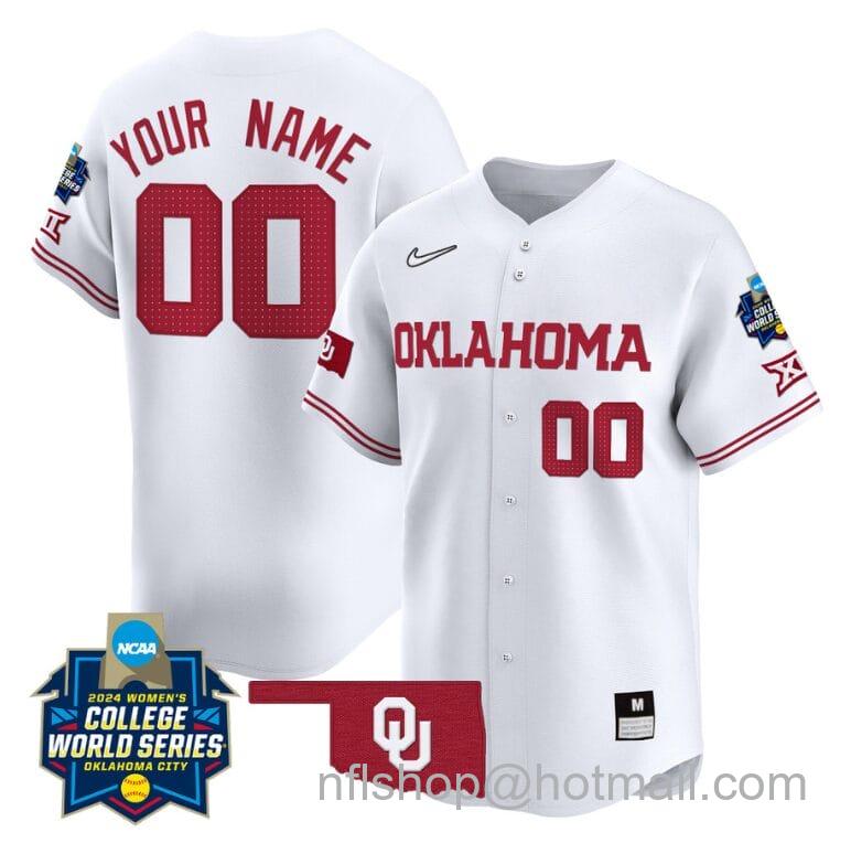 Men's Nike Custom Oklahoma Sooners Jersey 2024 College World Series Vapor Premier Limited NCAA Baseball Stitched White