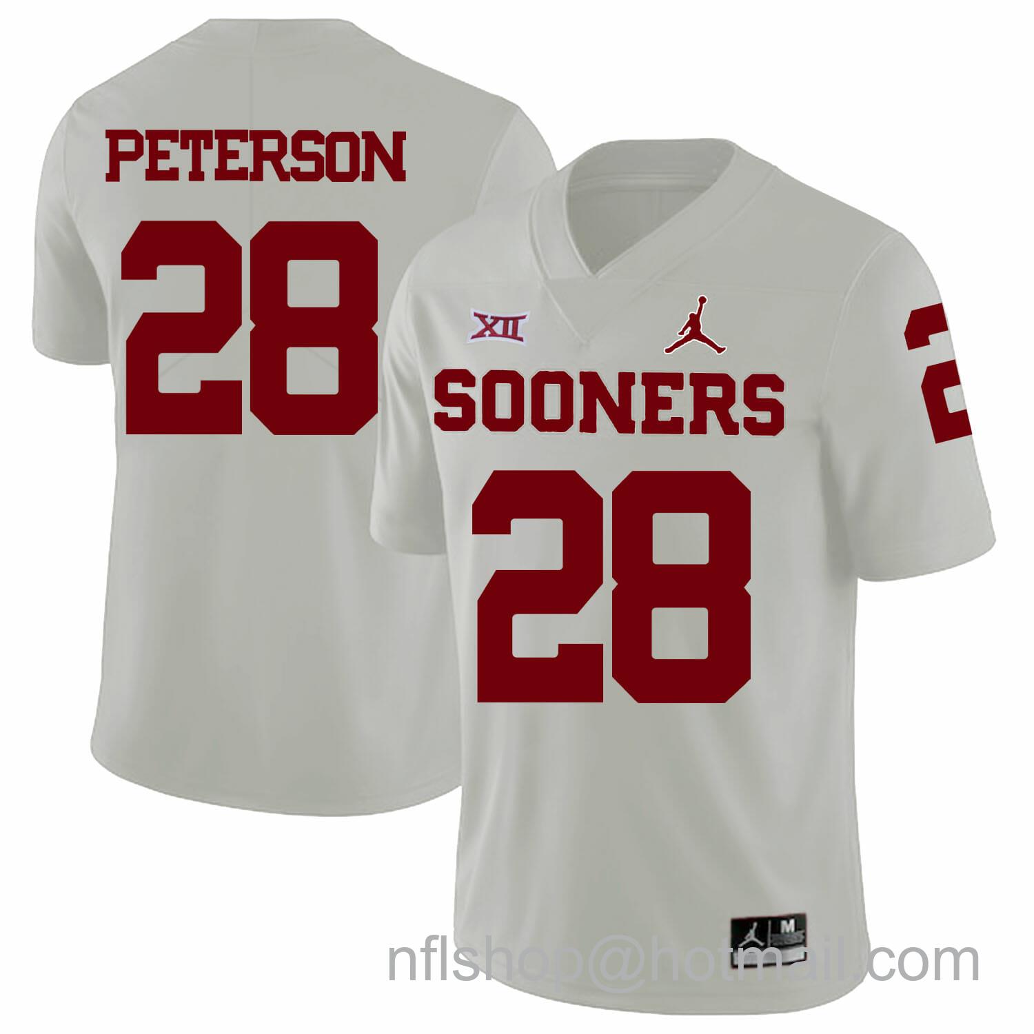 Men's Jordan Brand Oklahoma Sooners #28 Adrian Peterson Football Jersey White