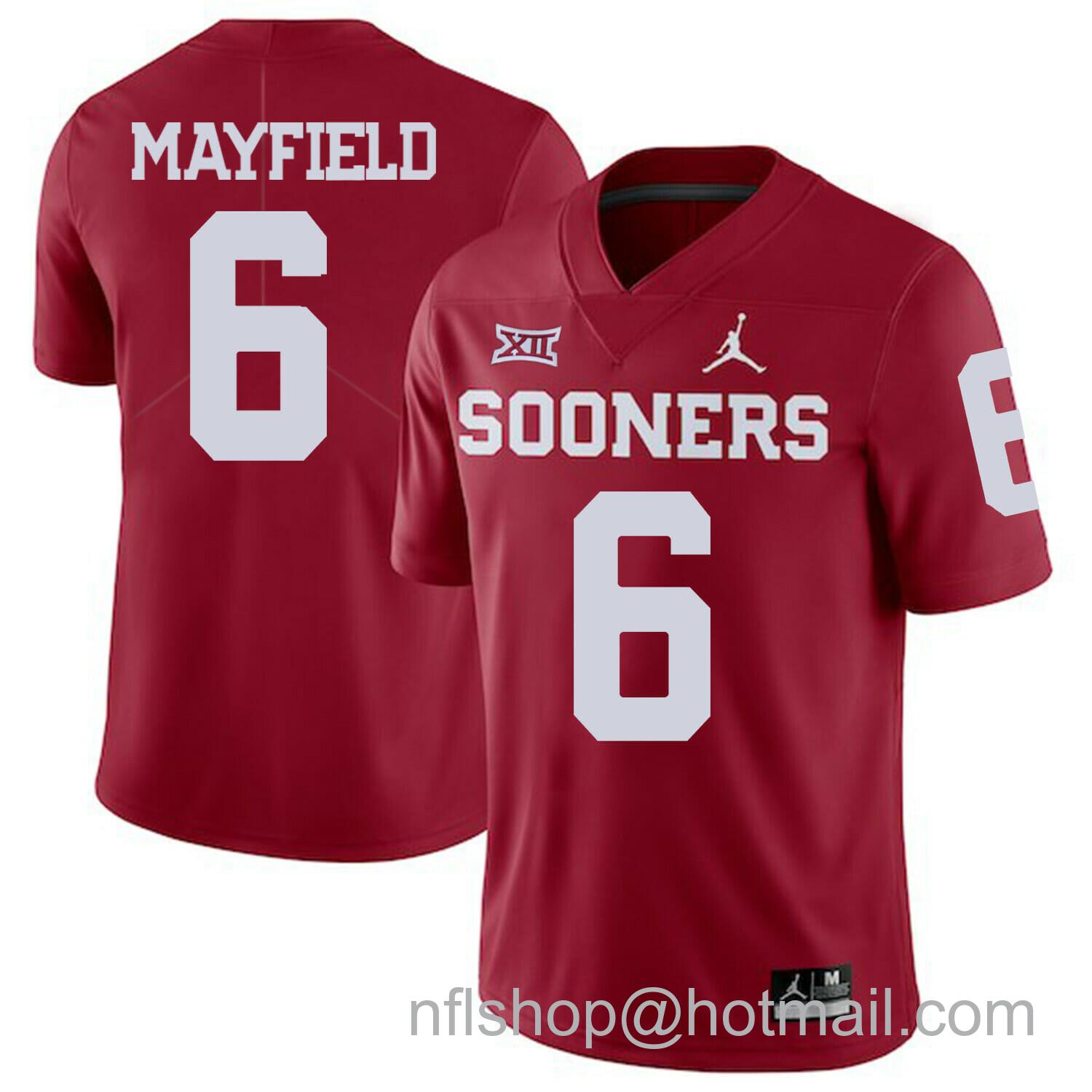 Men's Jordan Brand Oklahoma Sooners #6 Baker Mayfield Football Jersey Dark Red