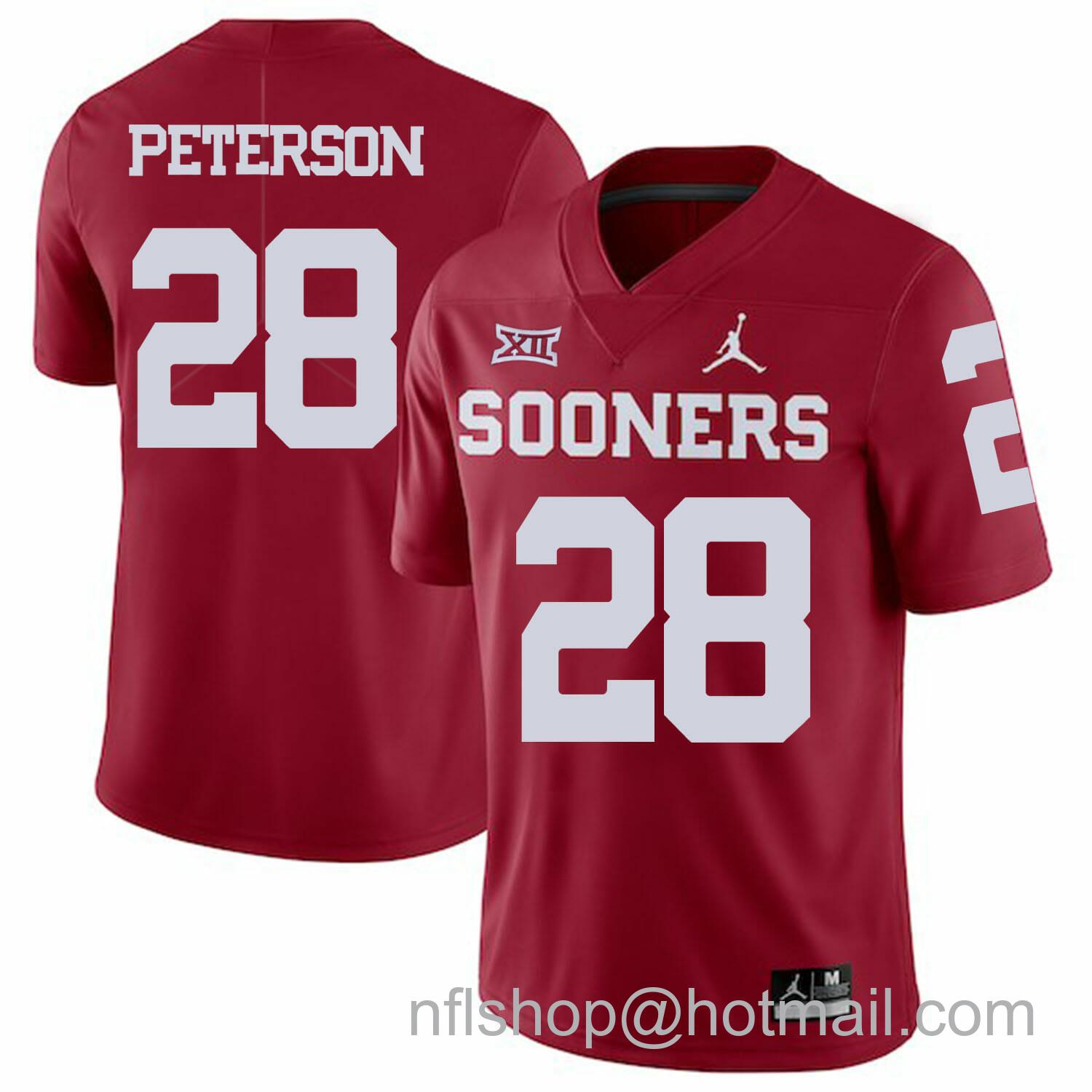 Men's Jordan Brand Oklahoma Sooners #28 Adrian Peterson Football Jersey Red