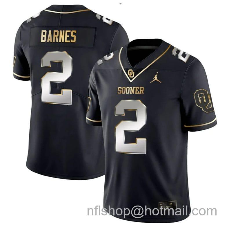 Men's Jordan Brand Jovantae Barnes Jersey #2 Oklahoma Sooners College Football Stitched Black Gold