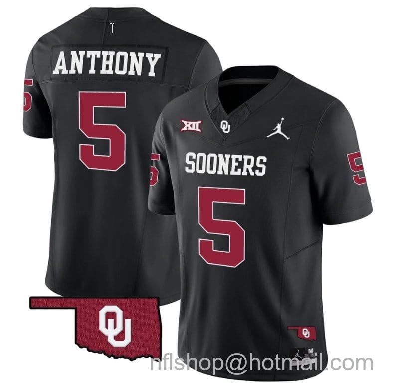 Men's Jordan Brand Andrel Anthony Jersey #5 Oklahoma Sooners Vapor Limited College Football Stitched Black