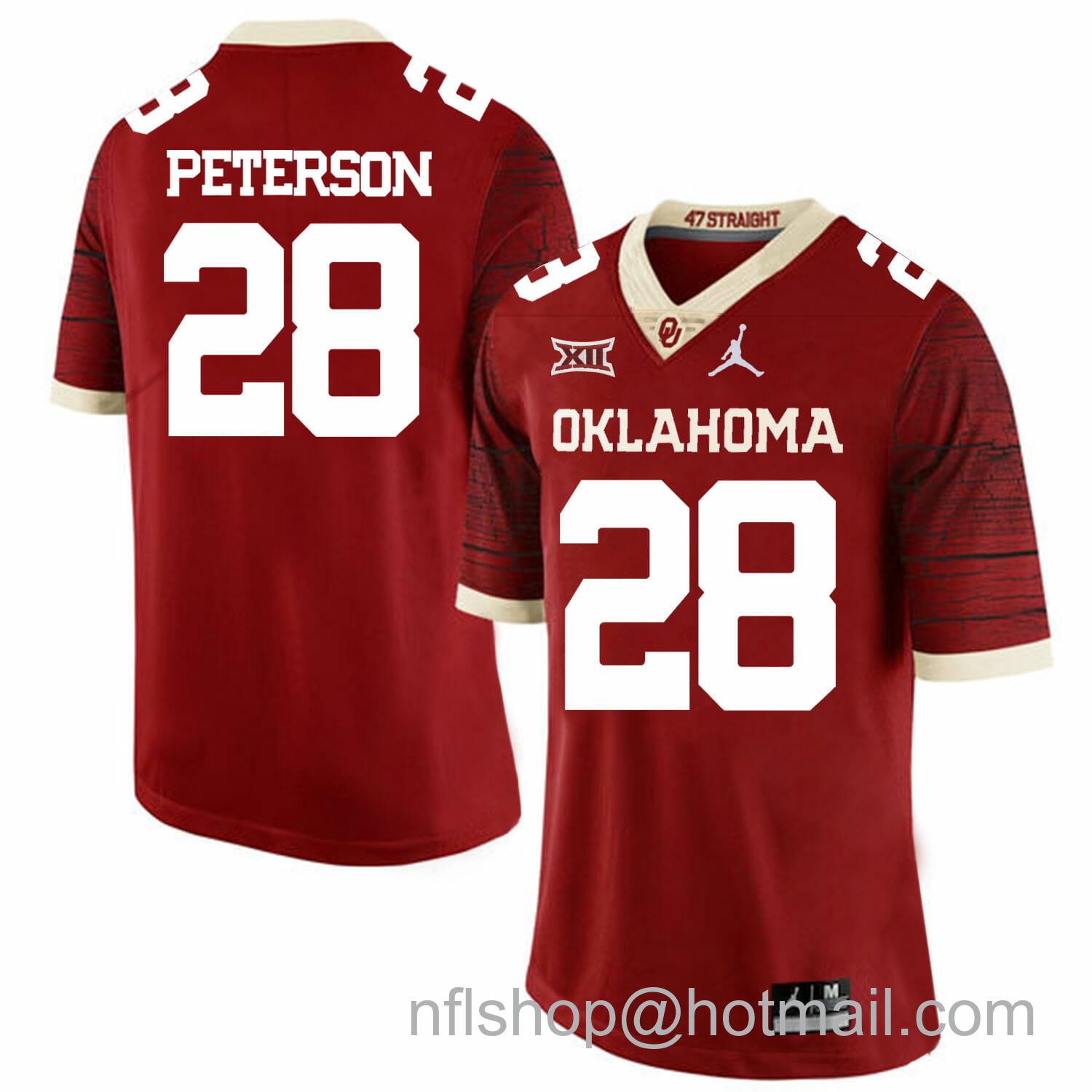 Men's Jordan Brand Oklahoma Sooners #28 Adrian Peterson Football Jersey Chai Pattern Dark Red