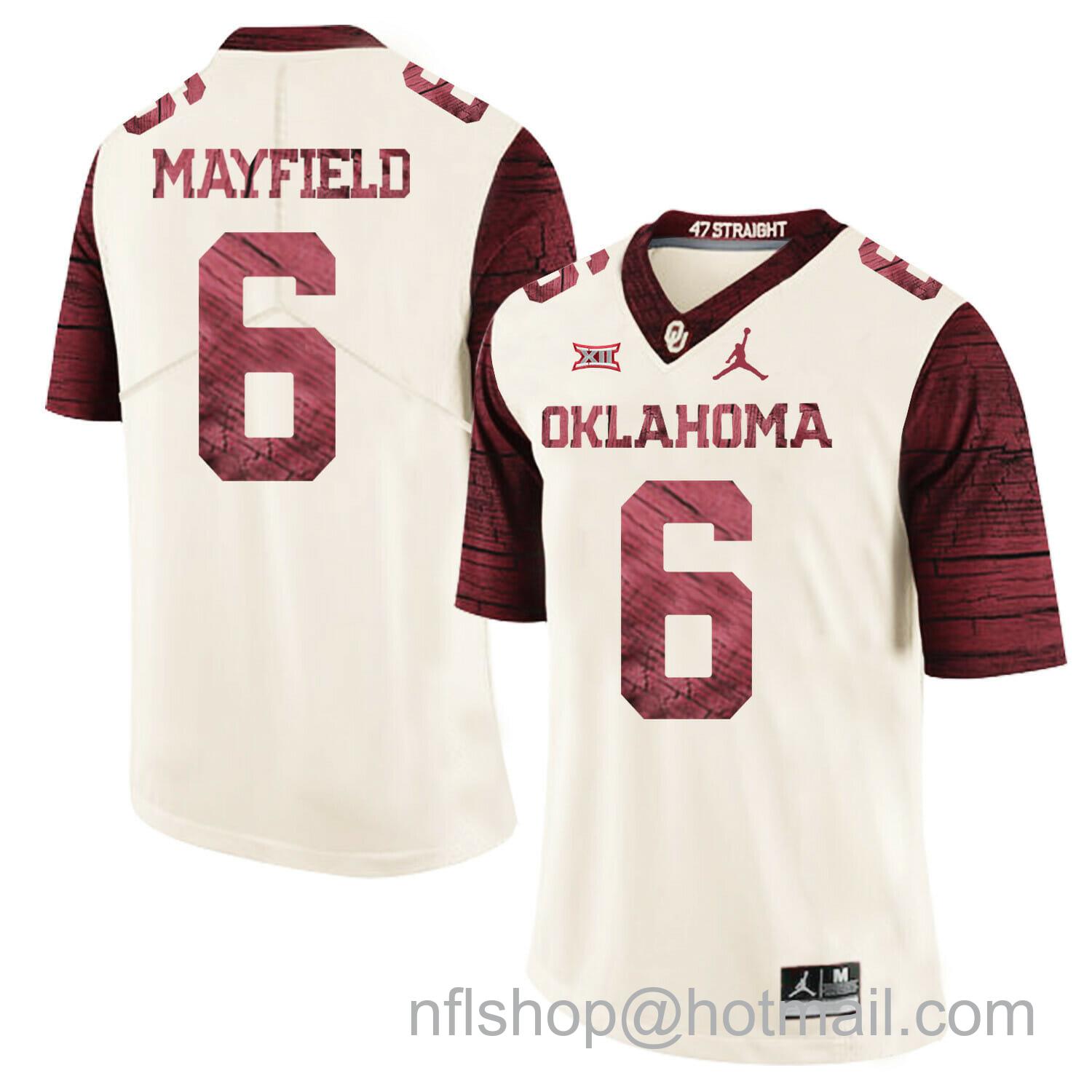 Men's Jordan Brand Oklahoma Sooners #6 Baker Mayfield Firewood Pattern White NCAA College Football Jersey