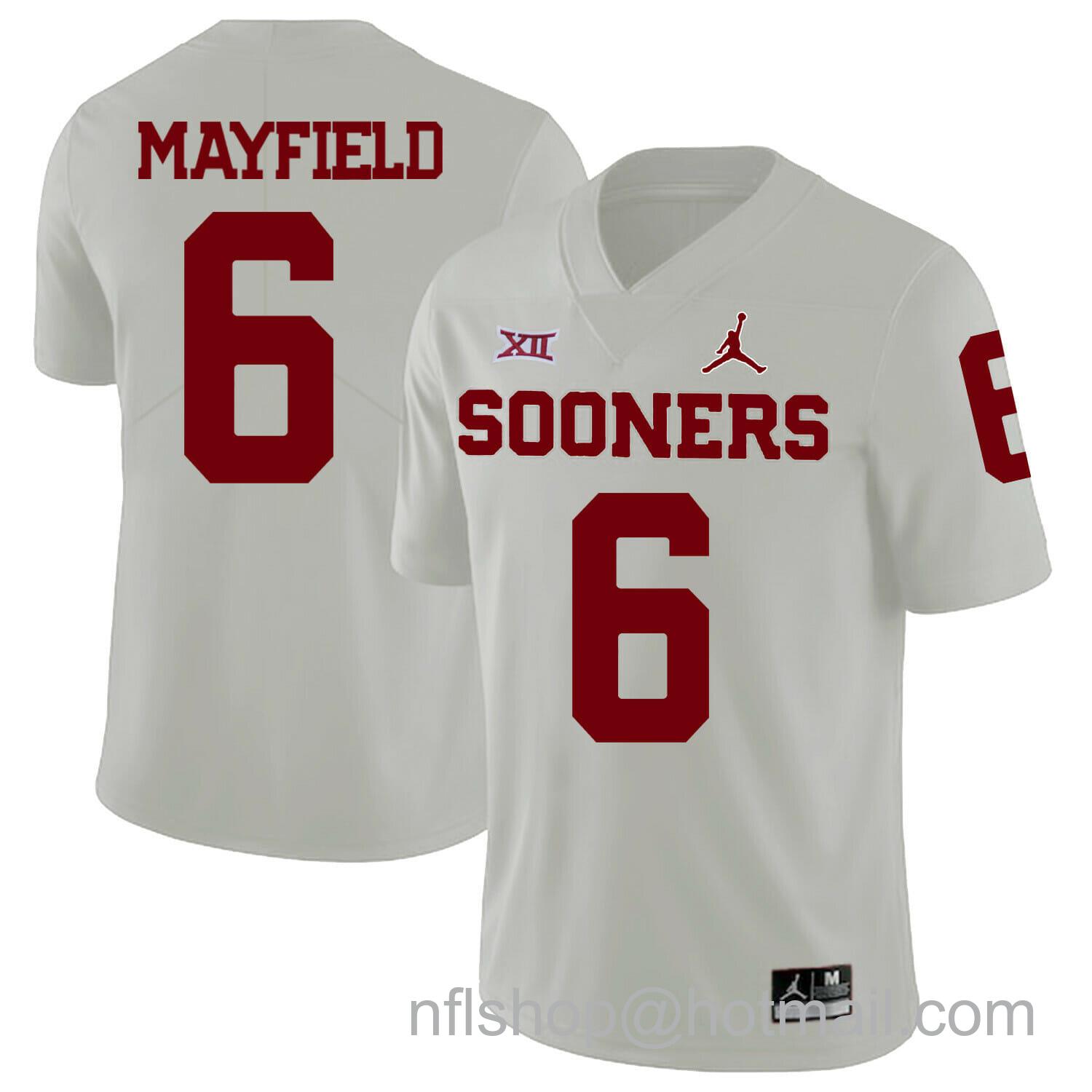 Men's Jordan Brand Oklahoma Sooners #6 Baker Mayfield White NCAA College Football Jersey