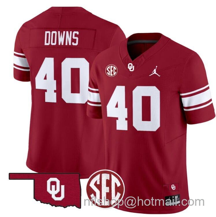 Men's Jordan Brand Ethan Downs Jersey #40 Oklahoma Sooners Football Throwback Vapor Limited Stitched Crimson