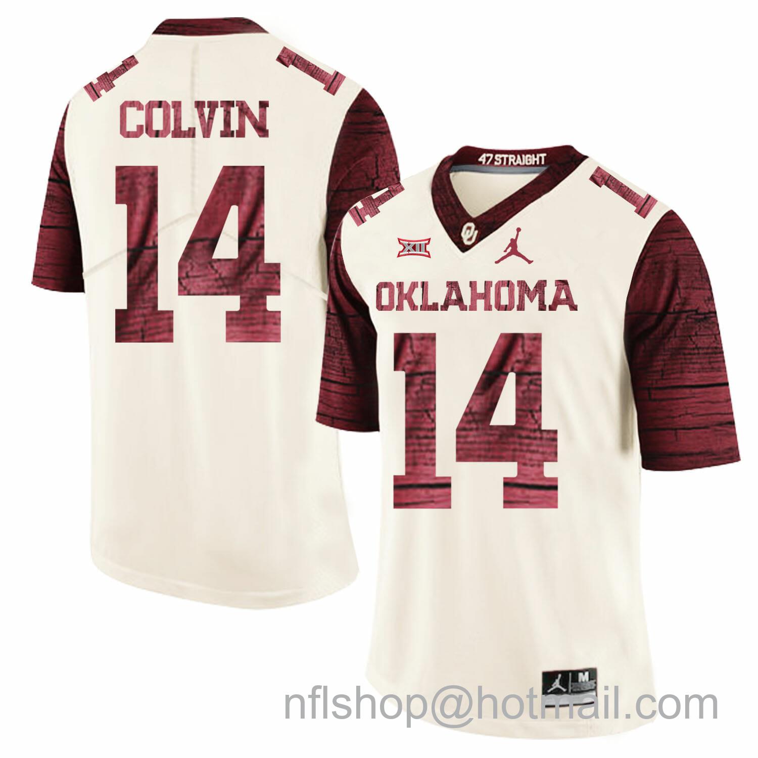 Men's Jordan Brand Oklahoma Sooners #14 Aaron Colvin Football Jersey Firewood Pattern White