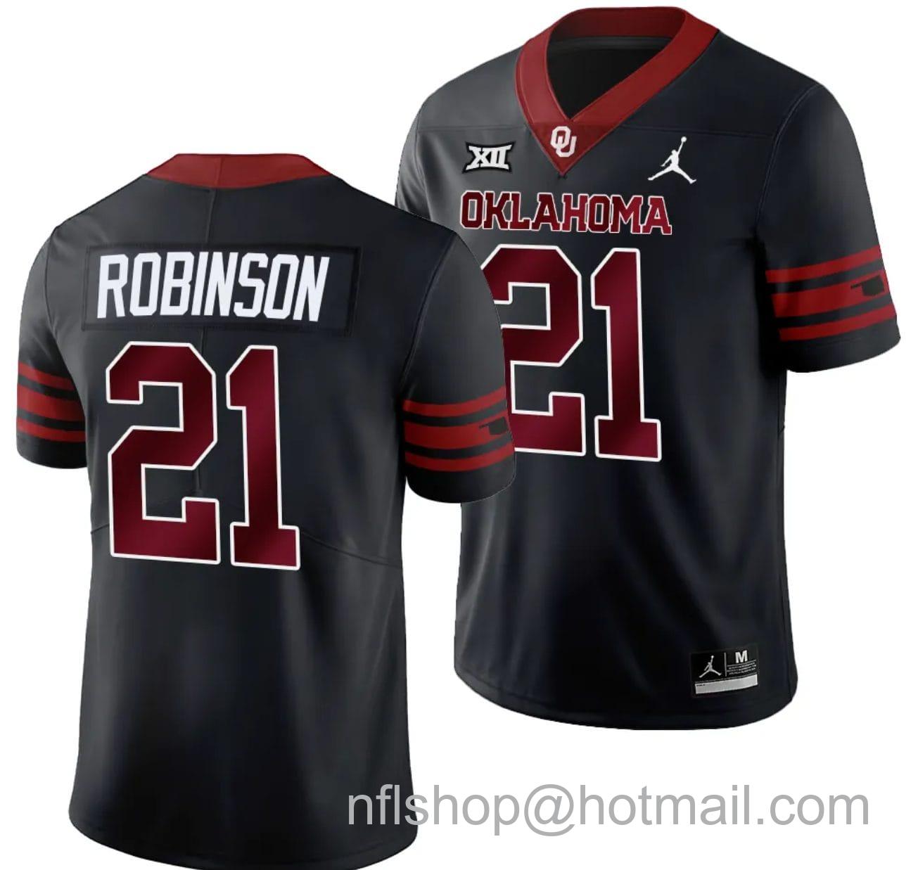 Men's Jordan Brand Xavier Robinson Jersey #21 Oklahoma Sooners 2024 College Football Black