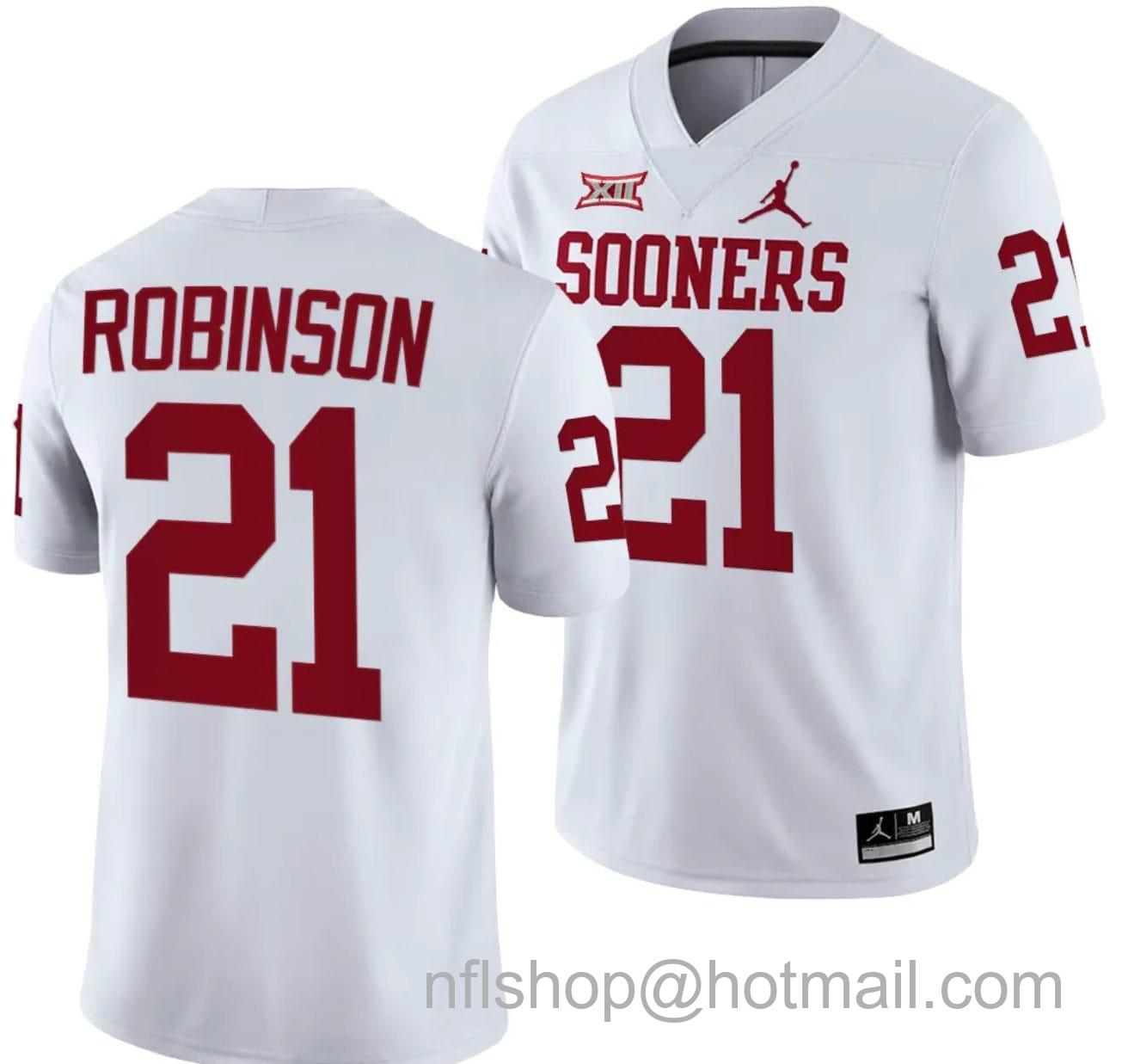 Men's Jordan Brand Xavier Robinson Jersey #21 Oklahoma Sooners 2024 College Football White