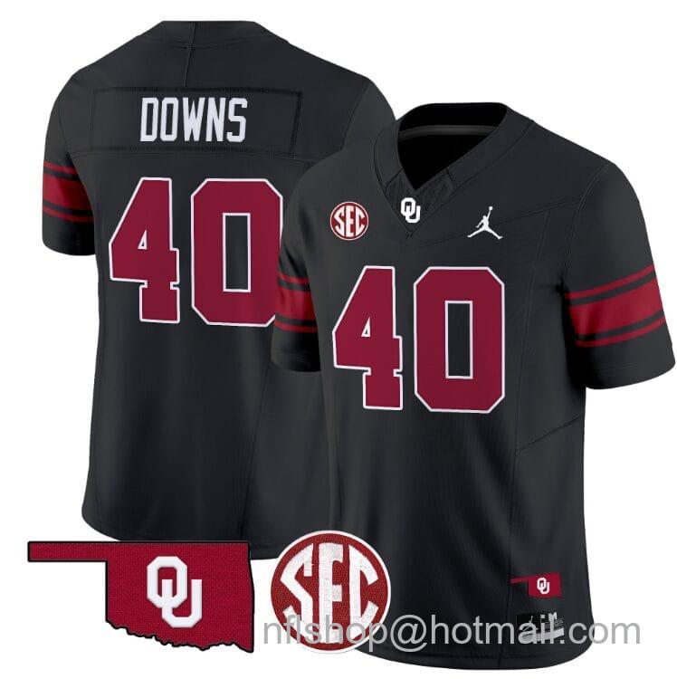 Men's Jordan Brand Ethan Downs Jersey #40 Oklahoma Sooners Football Throwback Vapor Limited Stitched Black