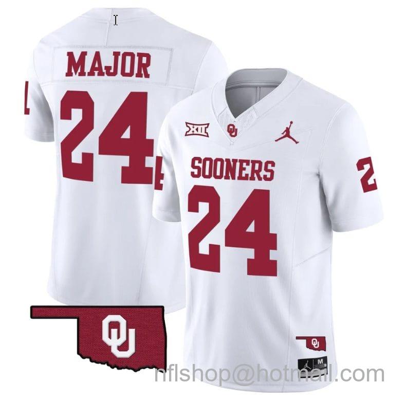 Men's Jordan Brand Marcus Major Jersey #24 Oklahoma Sooners Vapor Limited College Football Stitched White