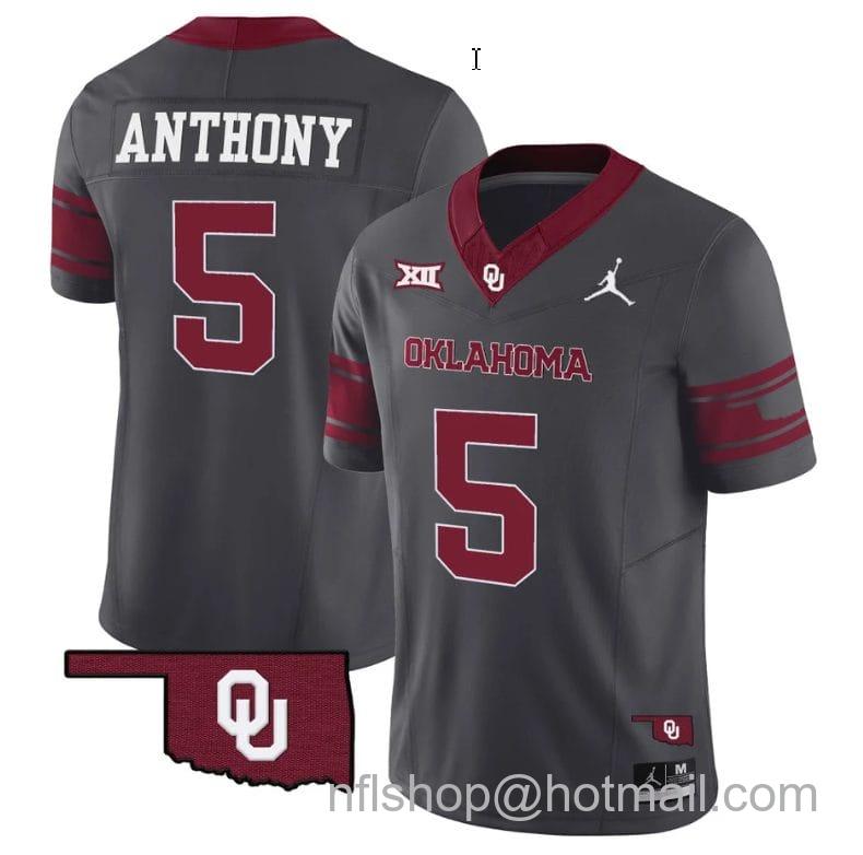 Men's Jordan Brand Andrel Anthony Jersey #5 Oklahoma Sooners Vapor Limited College Football Stitched Anthracite