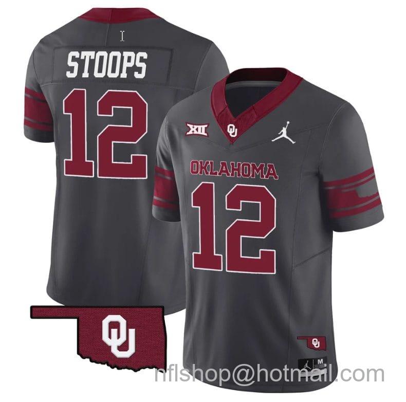 Men's Jordan Brand Drake Stoops Jersey #12 Oklahoma Sooners Vapor Limited College Football Stitched Anthracite