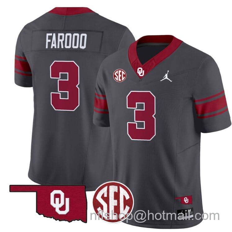 Men's Jordan Brand Jalil Farooq Jersey #3 Oklahoma Sooners Football Throwback Vapor Limited Stitched Anthracite