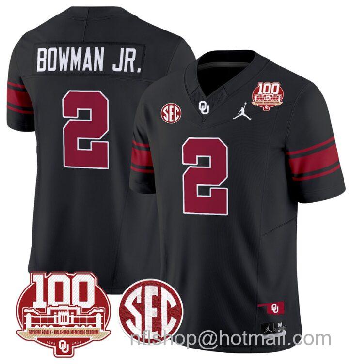 Men's Jordan Brand Billy Bowman Jr Jersey #2 Oklahoma Sooners 100th Anniversary Patch Vapor Limited College Football Stitched Black