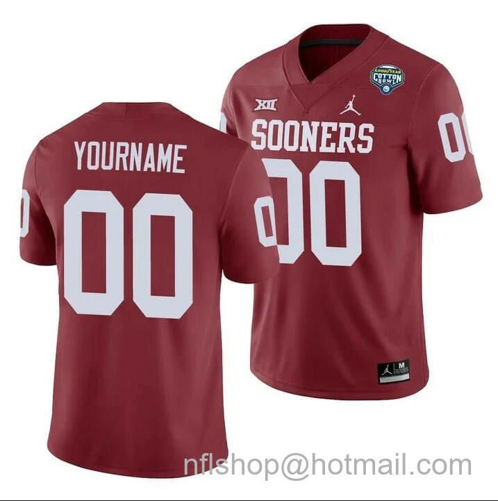 Men's Jordan Brand Personalized Oklahoma Sooners Jersey Crimson 2020 Cotton Bowl Game Jersey