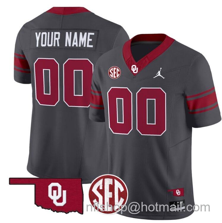 Men's Jordan Brand Custom Oklahoma Sooners Jersey Name and Number Football Throwback Vapor Limited Stitched Anthracite