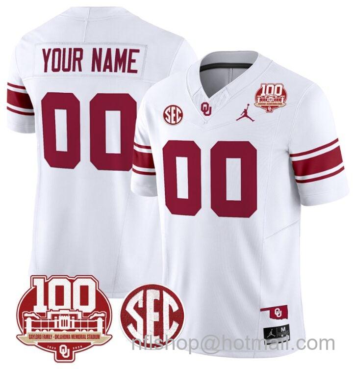 Men's Jordan Brand Custom Oklahoma Sooners Jersey Name and Number 100th Anniversary Patch Vapor Limited College Football Stitched White