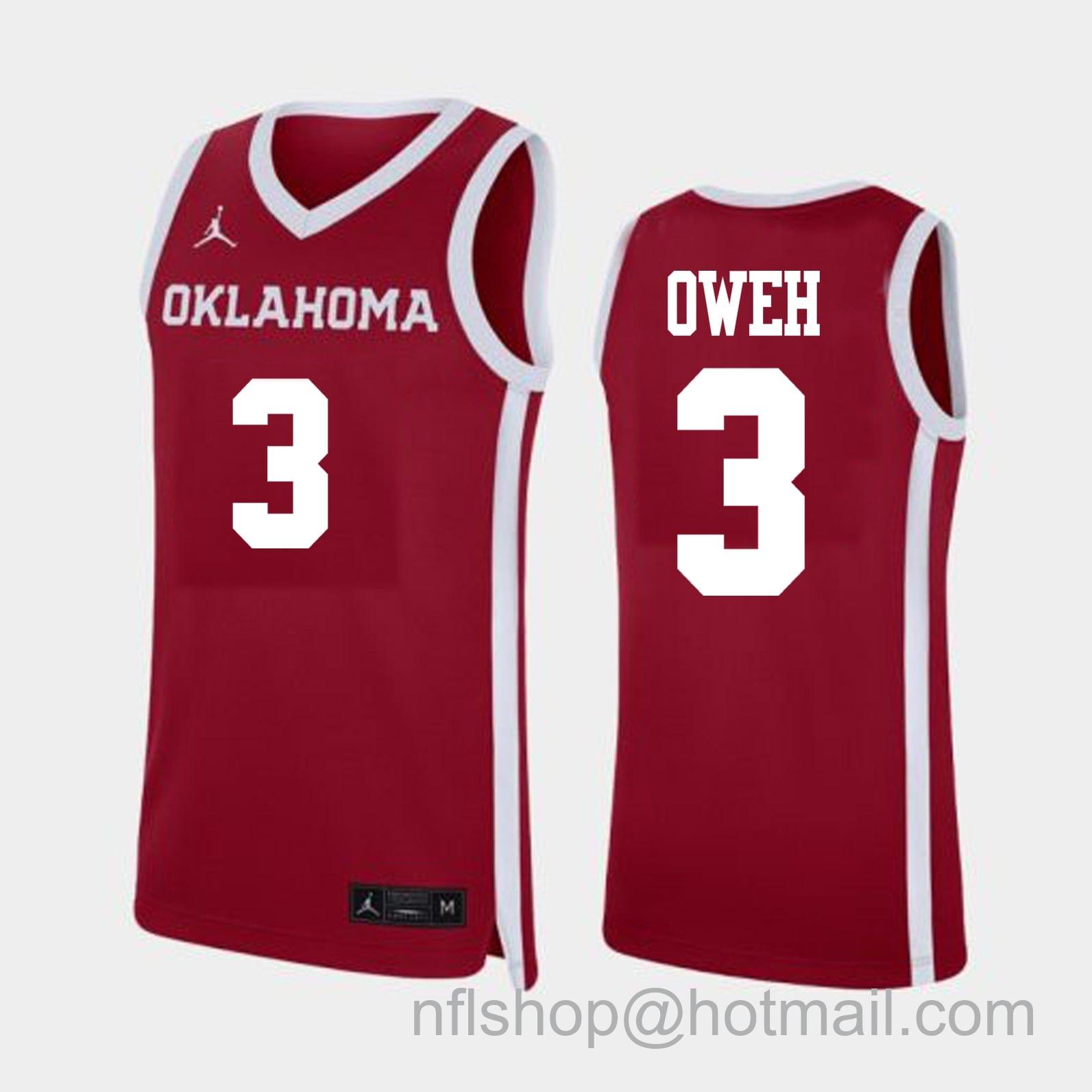 Men's Jordan Brand Otega Oweh Jersey #3 Oklahoma Sooners College Basketball Red