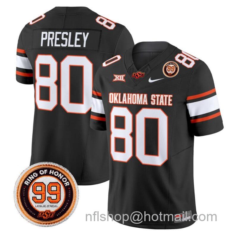 Men's Nike Brennan Presley Jersey #80 Oklahoma State Cowboys Leslie O'neal Patch Vapor Limited College Football Stitched Black