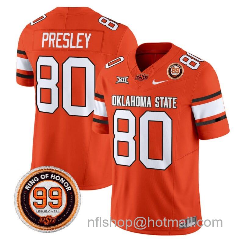 Men's Nike Brennan Presley Jersey #80 Oklahoma State Cowboys Leslie O'neal Patch Vapor Limited College Football Stitched Orange