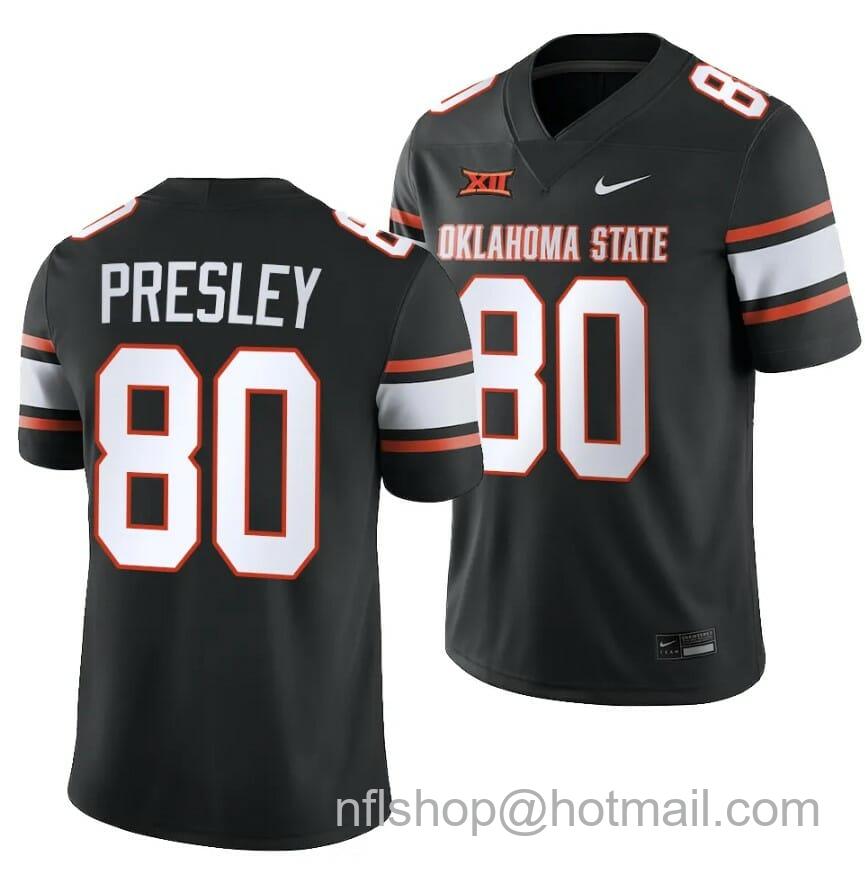 Men's Nike Oklahoma State Cowboys Brennan Presley Jersey #80 College Football 2023 Game Black