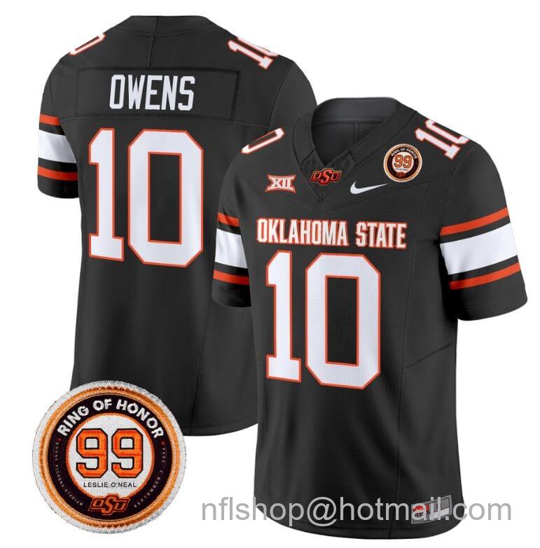 Men's Nike Rashod Owens Jersey #10 Oklahoma State Cowboys Leslie O'neal Patch Vapor Limited College Football Stitched Black