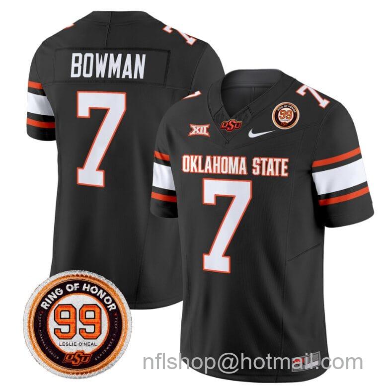 Men's Nike Alan Bowman Jersey #7 Oklahoma State Cowboys Leslie O'neal Patch Vapor Limited College Football Stitched Black