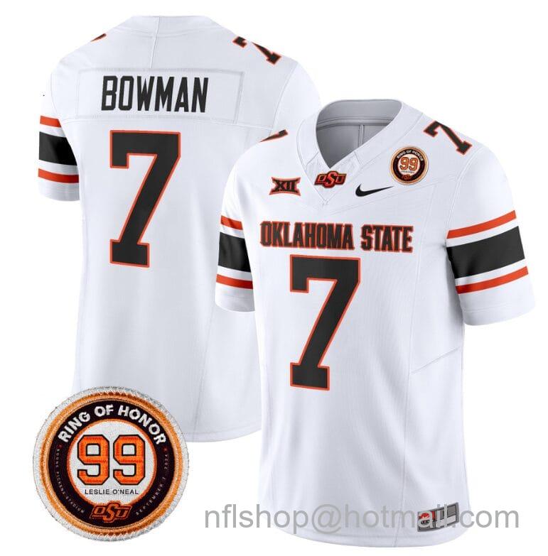 Men's Nike Alan Bowman Jersey #7 Oklahoma State Cowboys Leslie O'neal Patch Vapor Limited College Football Stitched White