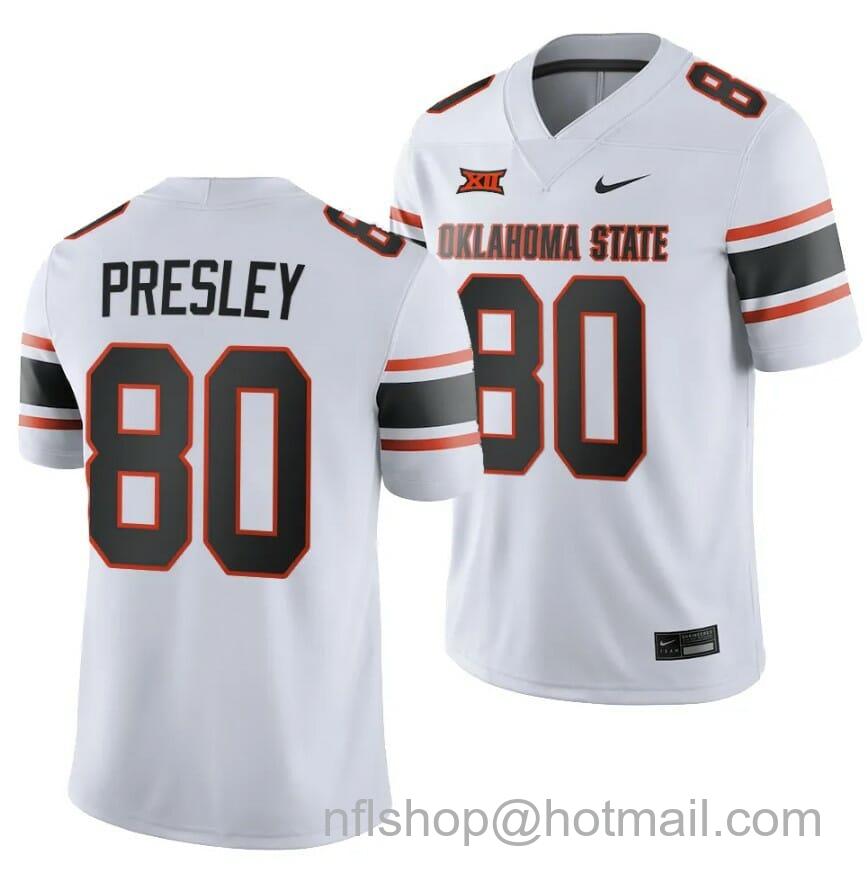 Men's Nike Oklahoma State Cowboys Brennan Presley Jersey #80 College Football 2023 Game White