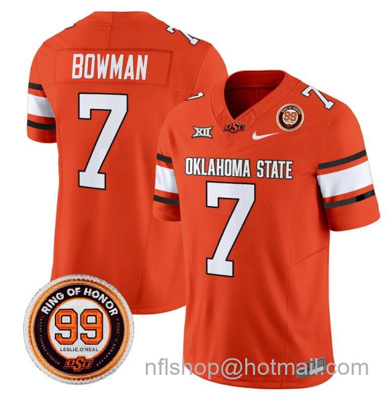 Men's Nike Alan Bowman Jersey #7 Oklahoma State Cowboys Leslie O'neal Patch Vapor Limited College Football Stitched Orange