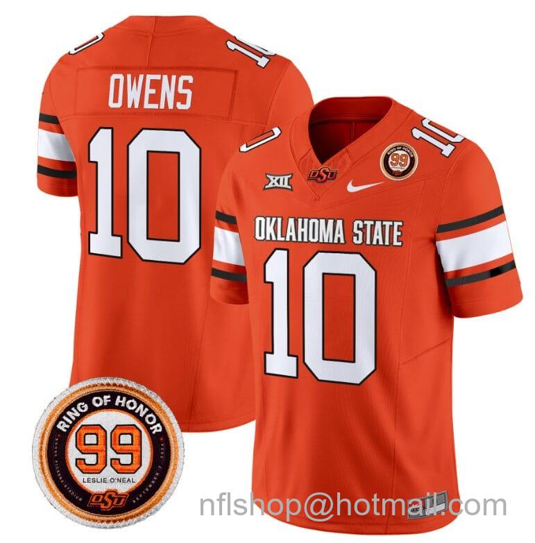 Men's Nike Rashod Owens Jersey #10 Oklahoma State Cowboys Leslie O'neal Patch Vapor Limited College Football Stitched Orange