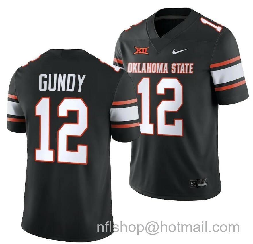 Men's Nike Oklahoma State Cowboys Gunnar Gundy Jersey #12 College Football 2023 Game Black